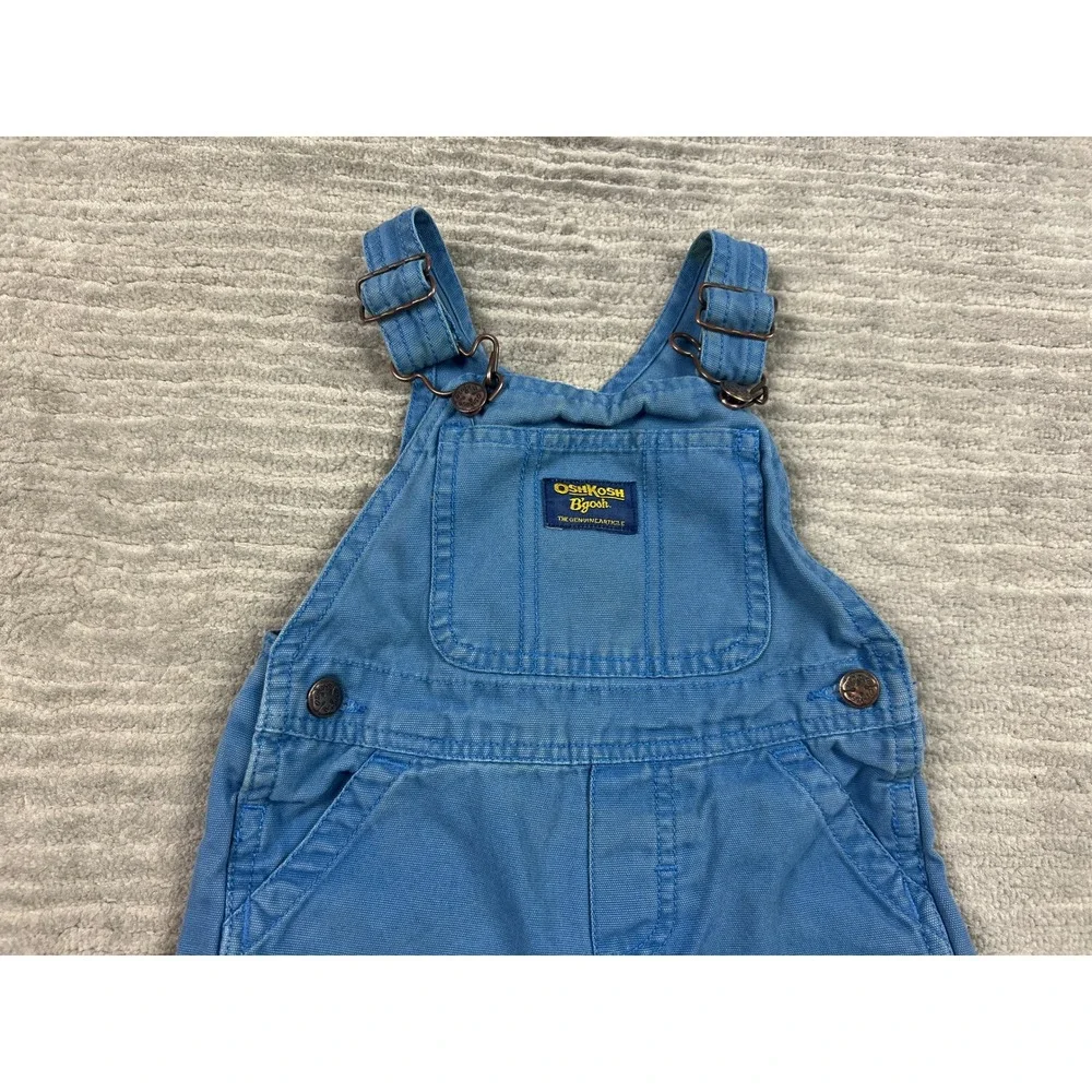 OshKosh B'gosh Shortalls Kids 18M Blue Cargo Canvas Overalls Vintage Utility